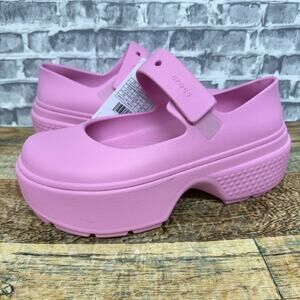 Crocs Stomp Mary Jane Clogs Sandal Pink Tweed Chunky Rubber Womens Size 10 New